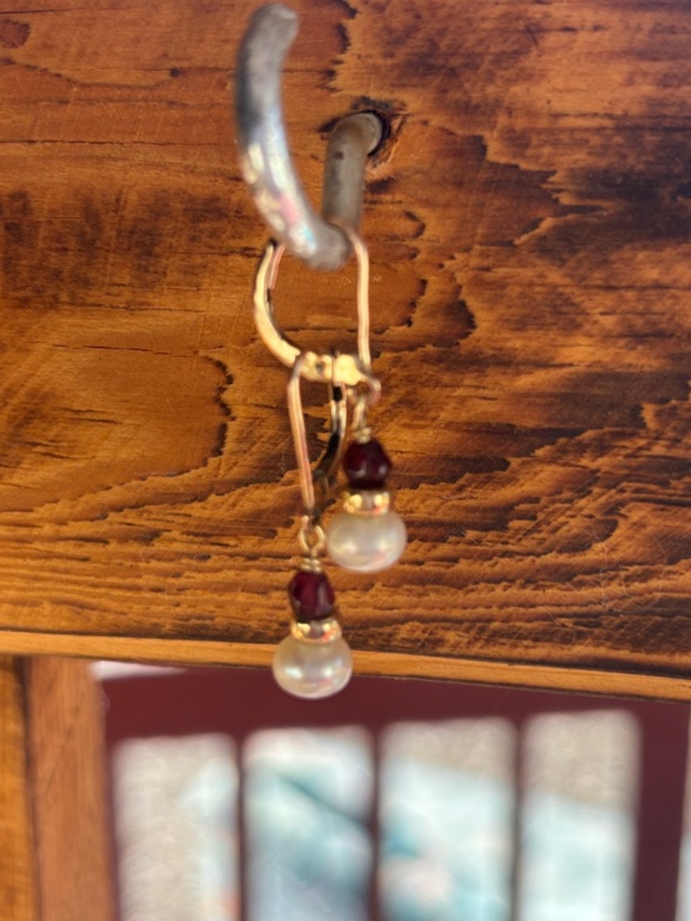 14 KT Freshwater Pearl & Garnet Leverbacks